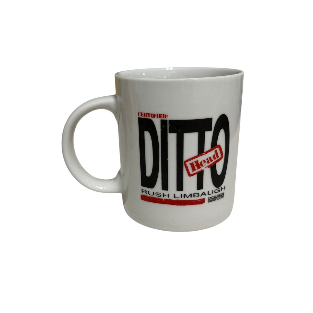 Vintage Rush Limbaugh Ditto Head Coffee Mug EIB Network White Ceramic Cup